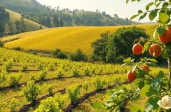 A beautiful landscape highlighting organic fruits and vegetables growing in a natural environment.