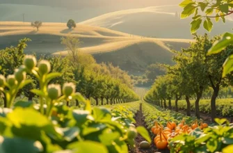 A vibrant sunlit field filled with colorful fruits and vegetables, highlighting nature's abundance.
