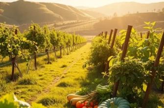 A vibrant field of organic fruits and vegetables growing naturally.