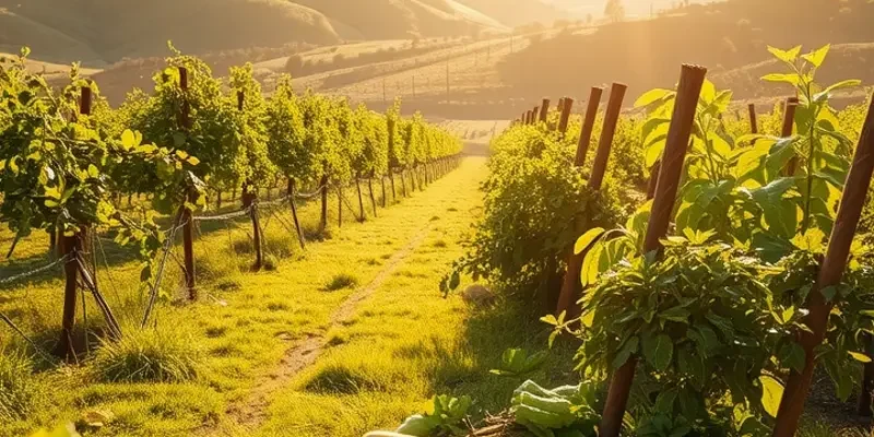 A vibrant field of organic fruits and vegetables growing naturally.