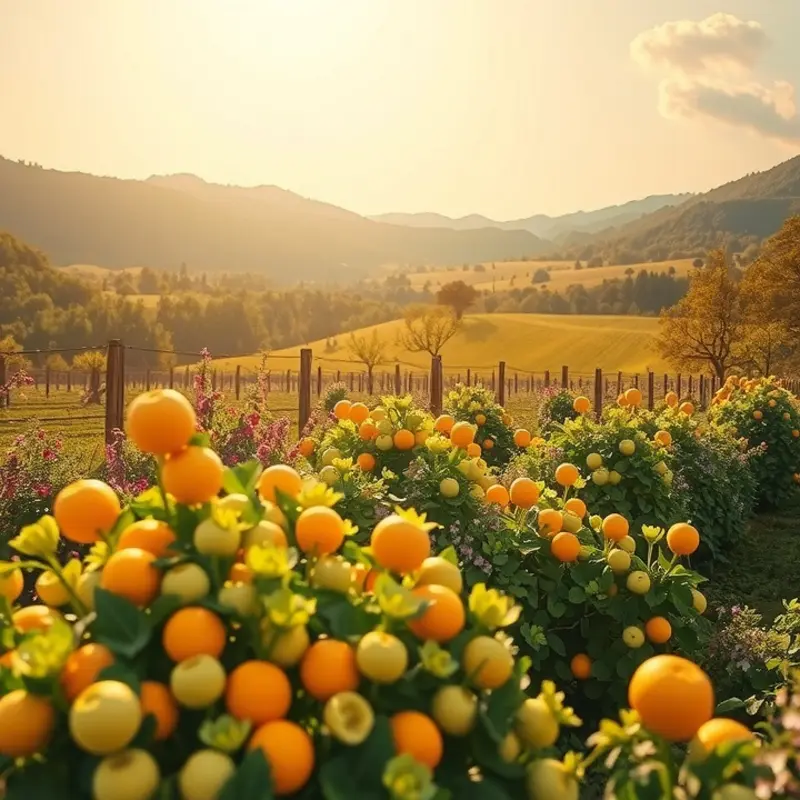 A sunlit field showcasing vibrant fruits and vegetables, representing the abundance of organic produce.