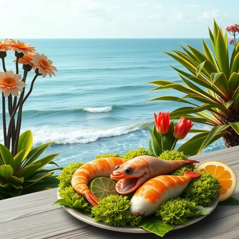 A sunny Caribbean landscape featuring an abundance of tropical fruits.