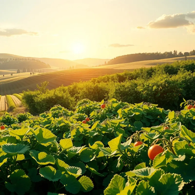 A sunlit field brimming with fresh organic produce, exemplifying nature’s bounty.