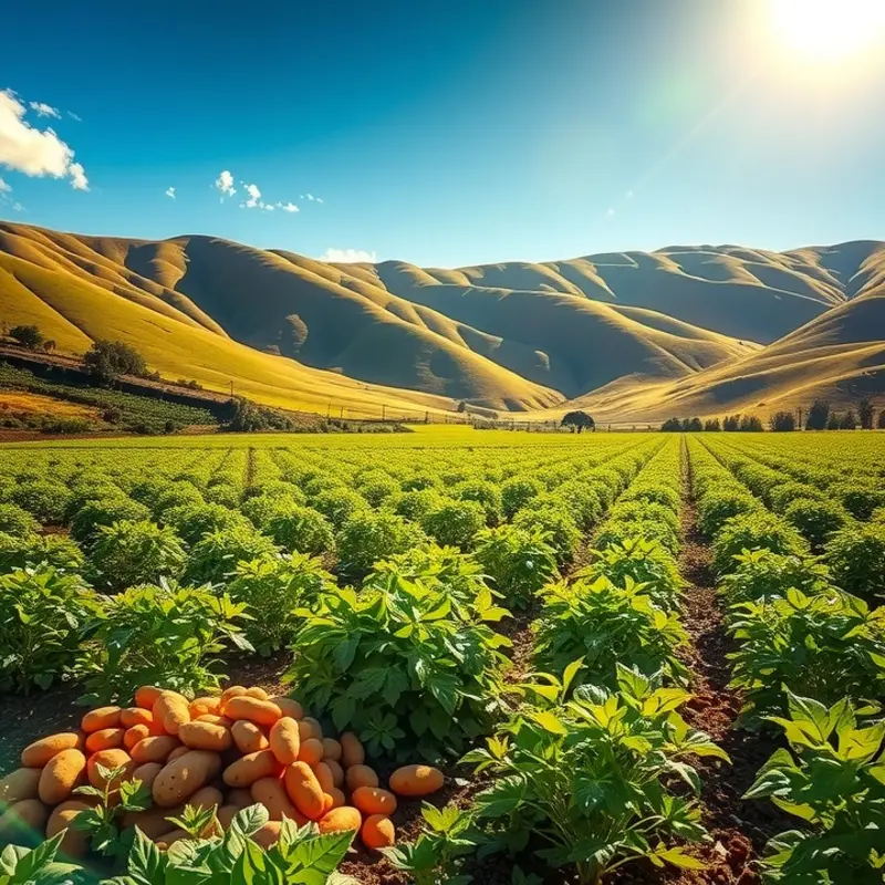 A beautiful Peruvian field rich with vibrant potatoes, illustrating the country’s agricultural bounty.