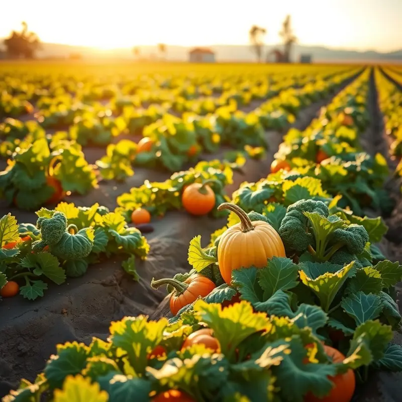 A lush field showcasing an abundance of vibrant vegetables, representing plant-based eating.