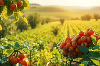 Lush greenery with fields of vibrant vegetables and fruits, representing Poland's rich food traditions.