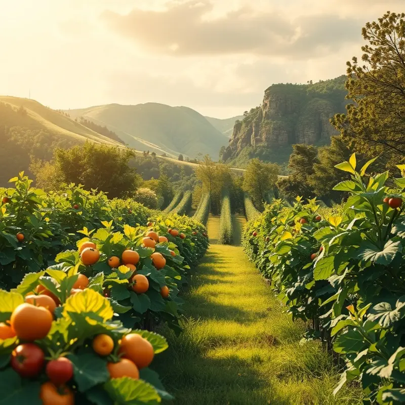 A sunlit field showcasing vibrant vegetables and fruits, symbolizing the essence of Polish cooking.