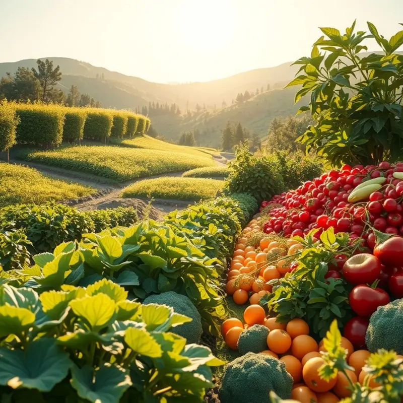A sunlit field showcasing vibrant vegetables and fruits, symbolizing the essence of Polish cooking.
