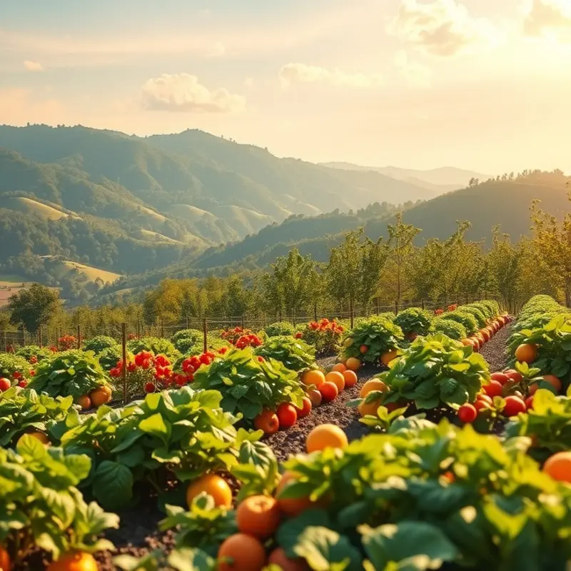 A sunlit orchard filled with vibrant produce, symbolizing the connection between nature and emotional health.