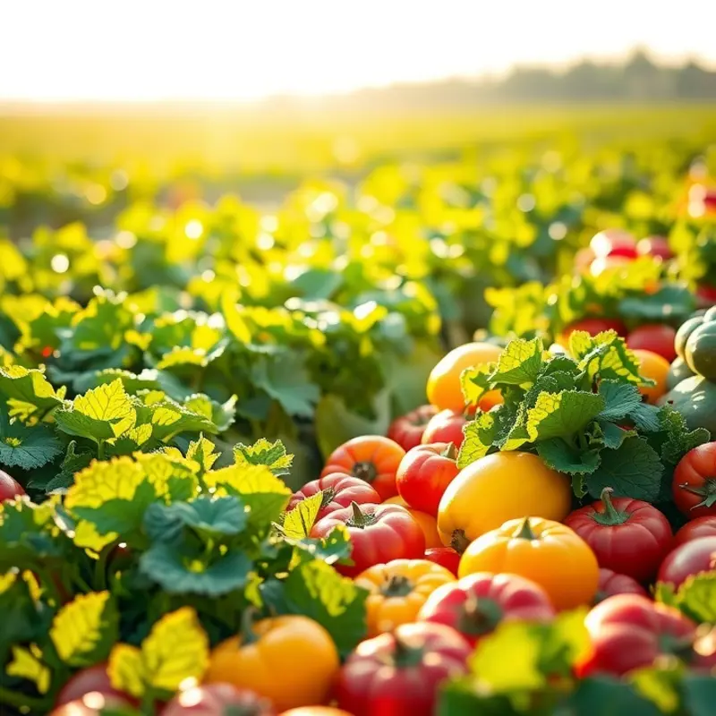 A bountiful orchard filled with vibrant fruits and vegetables.