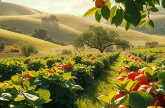 A lush field filled with ripe fruits and vegetables, symbolizing healthy cooking and nutrition.