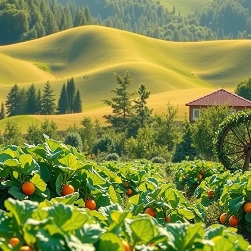 A sunlit field showcasing vibrant fruits and vegetables.