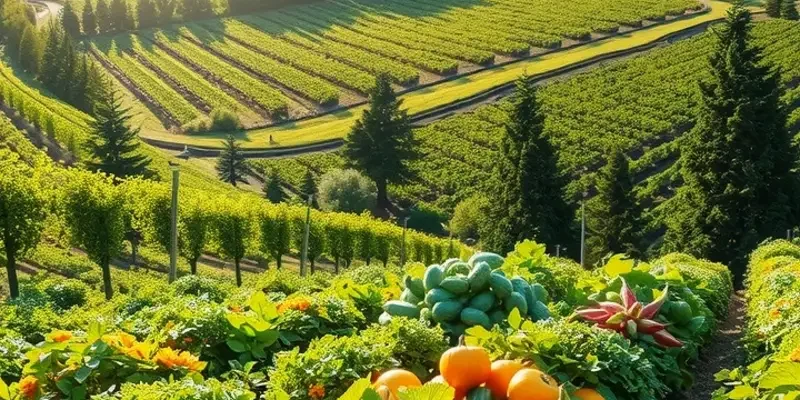 A serene sunlit field abundant with fresh vegetables and fruits, embodying health and nourishment.