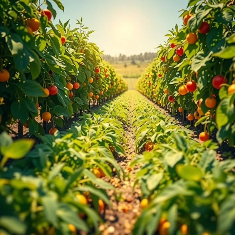 A vibrant orchard filled with fresh fruits and vegetables, representing the abundance of nutritious ingredients.