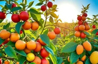 An expansive field filled with various organic fruits and vegetables under warm sunlight.