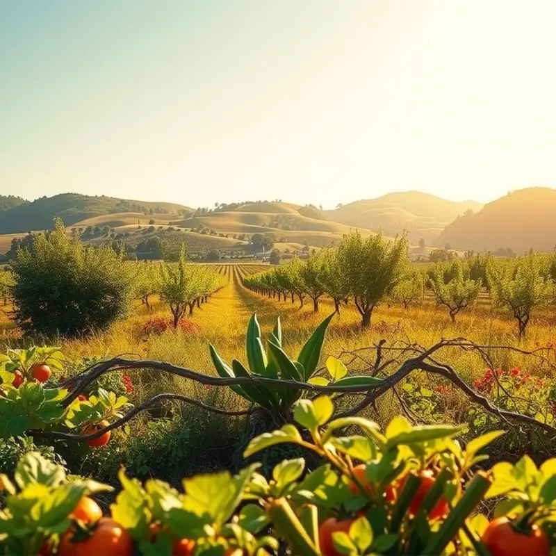 A vibrant and lush field showcasing organic fruits and vegetables.