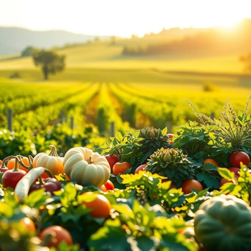 A vibrant sunlit field showcasing fresh vegetables and fruits, symbolizing the essence of healthy meal prep.
