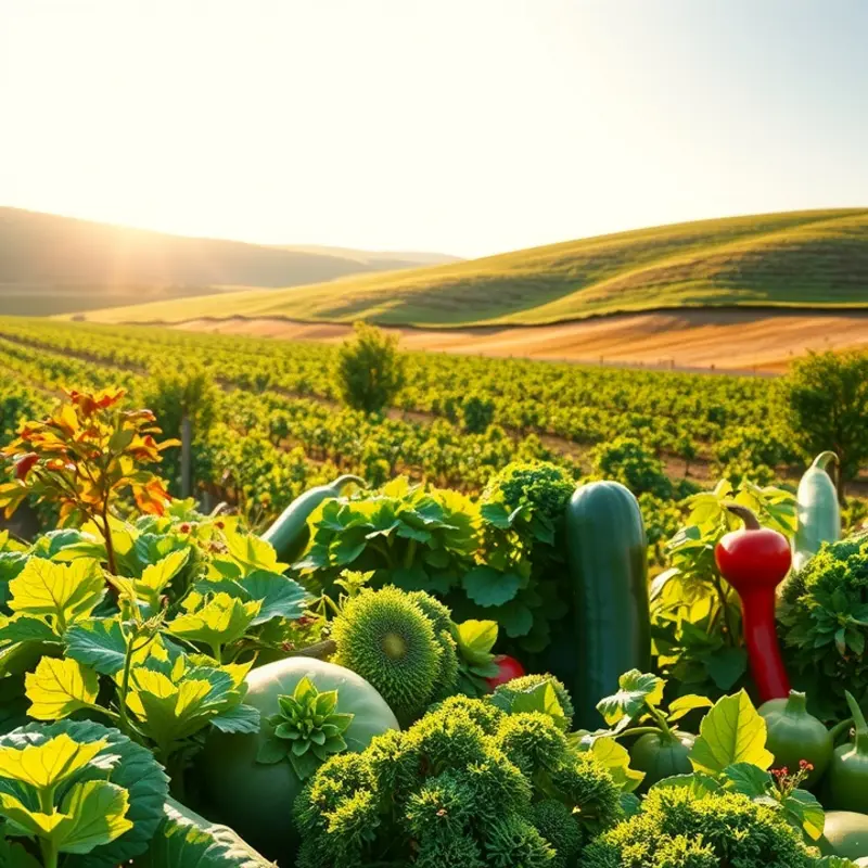 A vibrant sunlit field overflowing with organic produce.