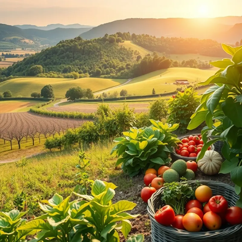 A sunlit field showcasing the freshness of organic vegetables.