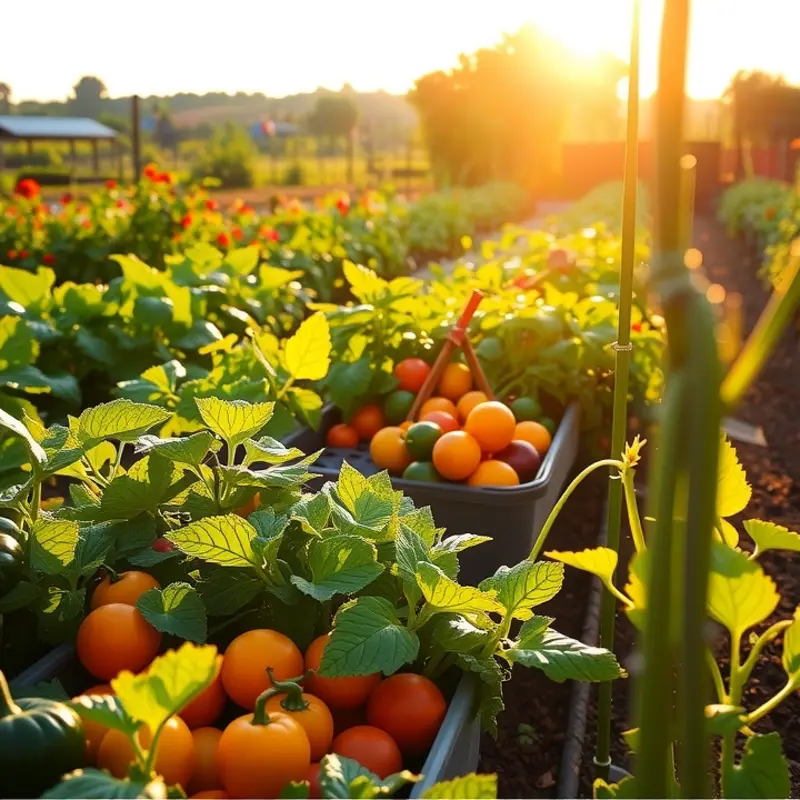 A vibrant garden showcasing an abundance of organic produce.