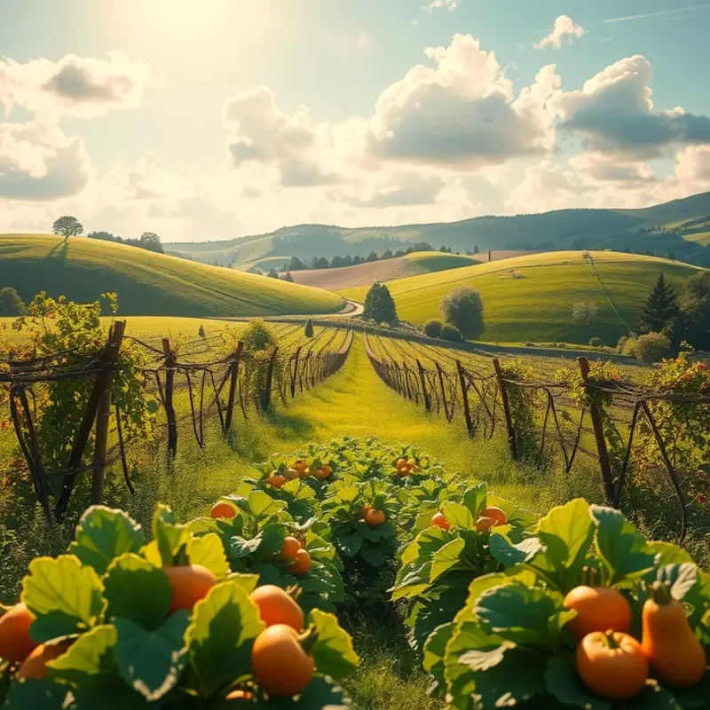 A sunlit garden showcasing a vibrant array of fresh herbs.