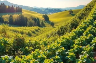 A stunning view of a sunlit orchard filled with colorful fruits and greenery.