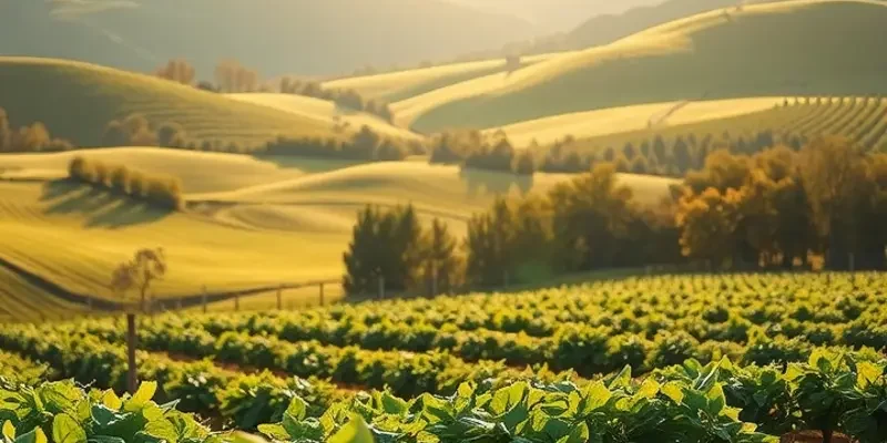 A sunlit organic field filled with colorful fruits and vegetables, symbolizing nature's bounty for healthy nutrition.