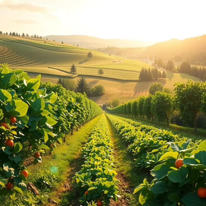 A radiant sunlit field showcasing the abundance of healthy organic produce.