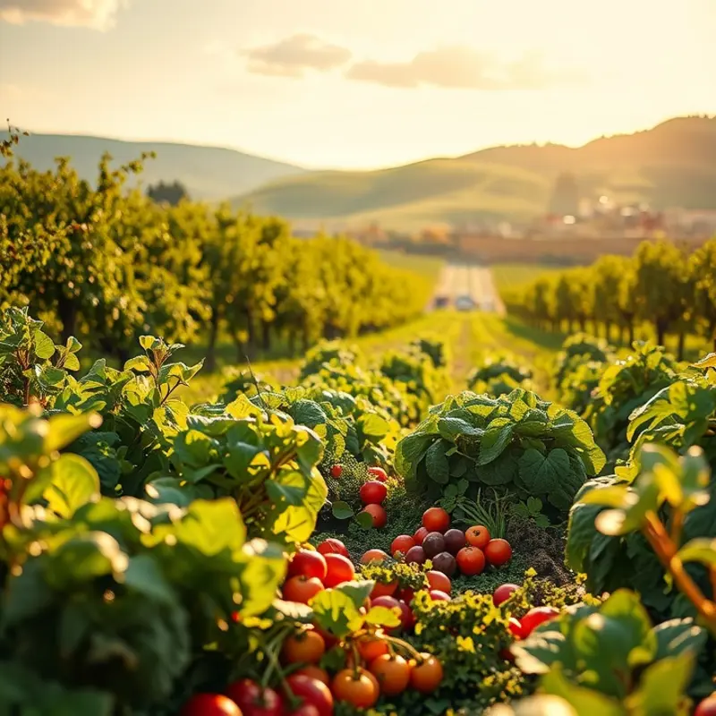 A sunlit field filled with vibrant, organic produce.
