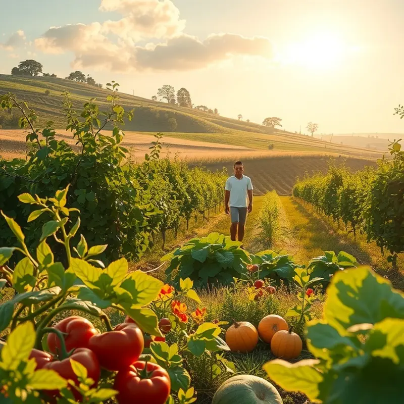 A vibrant orchard showcasing fresh fruits and vegetables thriving in a natural environment.