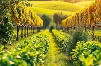 A peaceful orchard filled with vibrant fruits and vegetables, signifying healthy nutrition.
