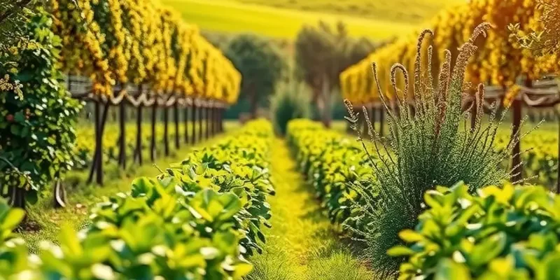 A peaceful orchard filled with vibrant fruits and vegetables, signifying healthy nutrition.