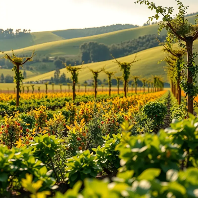 A sunlit field showcasing organic vegetables and fruits, highlighting nature’s bounty.