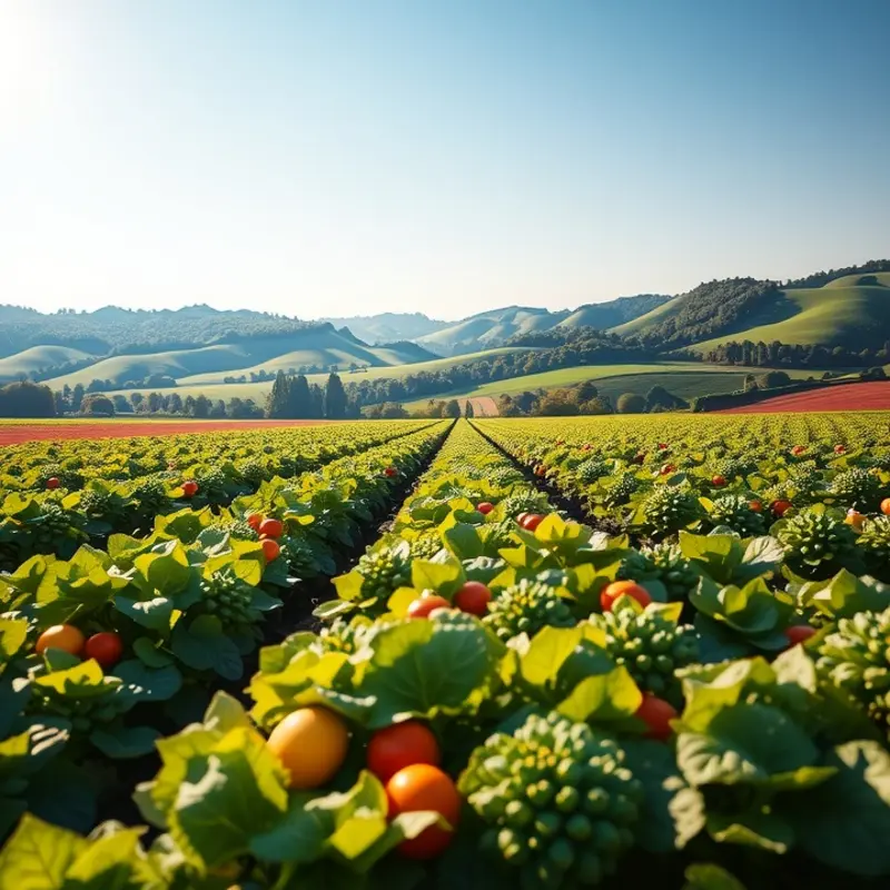 A lush, sunlit field showcasing vibrant, organic produce.
