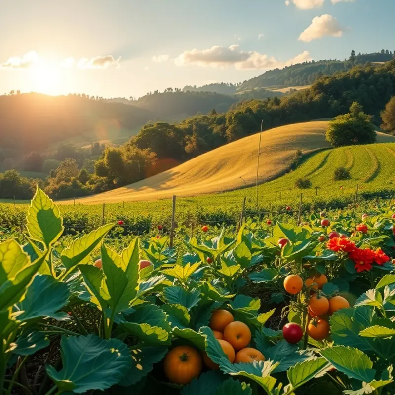 A sunlit field showcasing an array of vibrant vegetables.