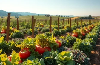 A beautiful landscape of an organic garden filled with fresh, ripe produce.