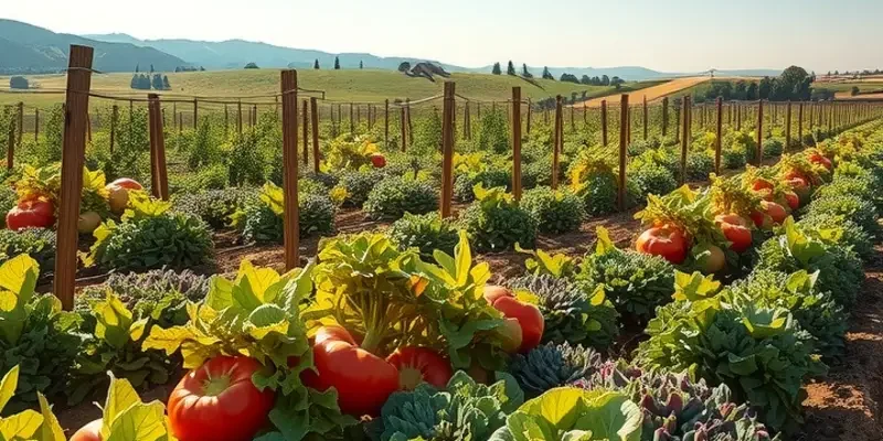 A beautiful landscape of an organic garden filled with fresh, ripe produce.