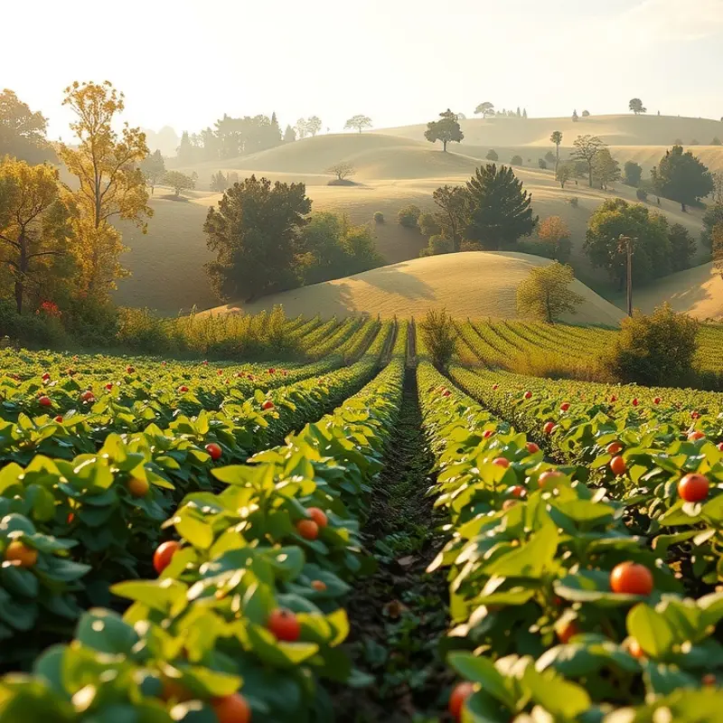 A vibrant sunlit field showcasing an abundance of organic produce.