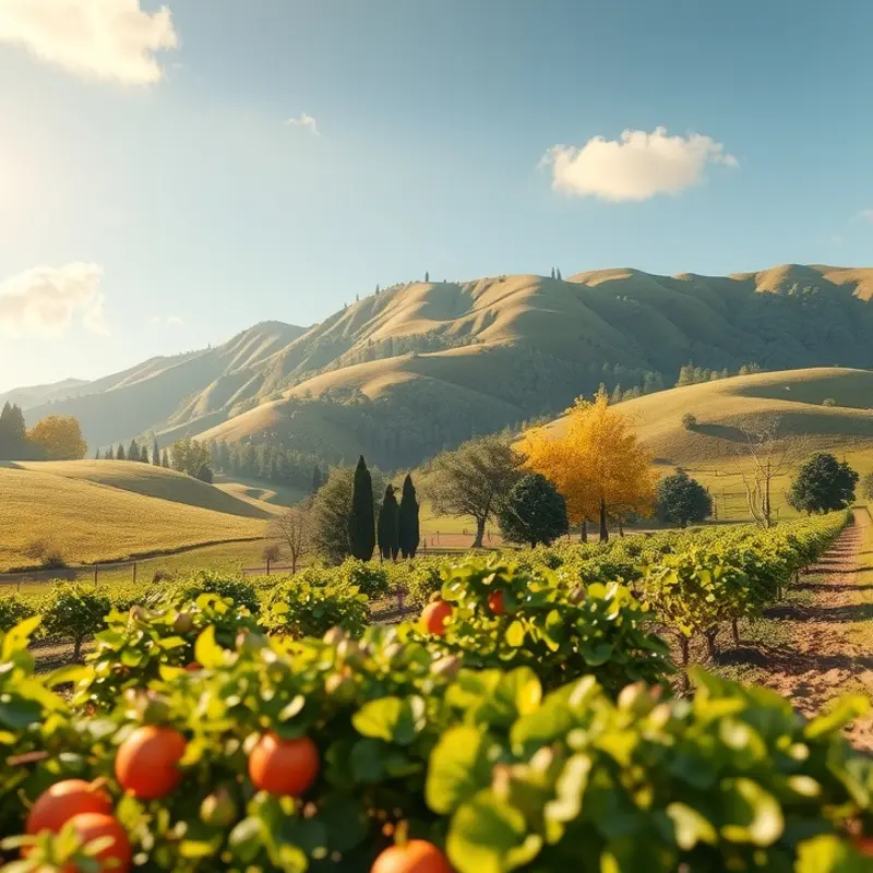 A lush field of vibrant organic vegetables and fruits, representing the benefits of whole foods.