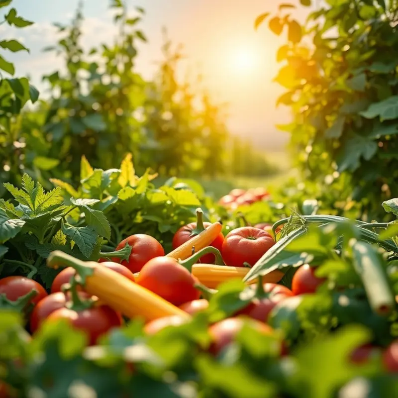 A bountiful orchard filled with vibrant fruits and vegetables.