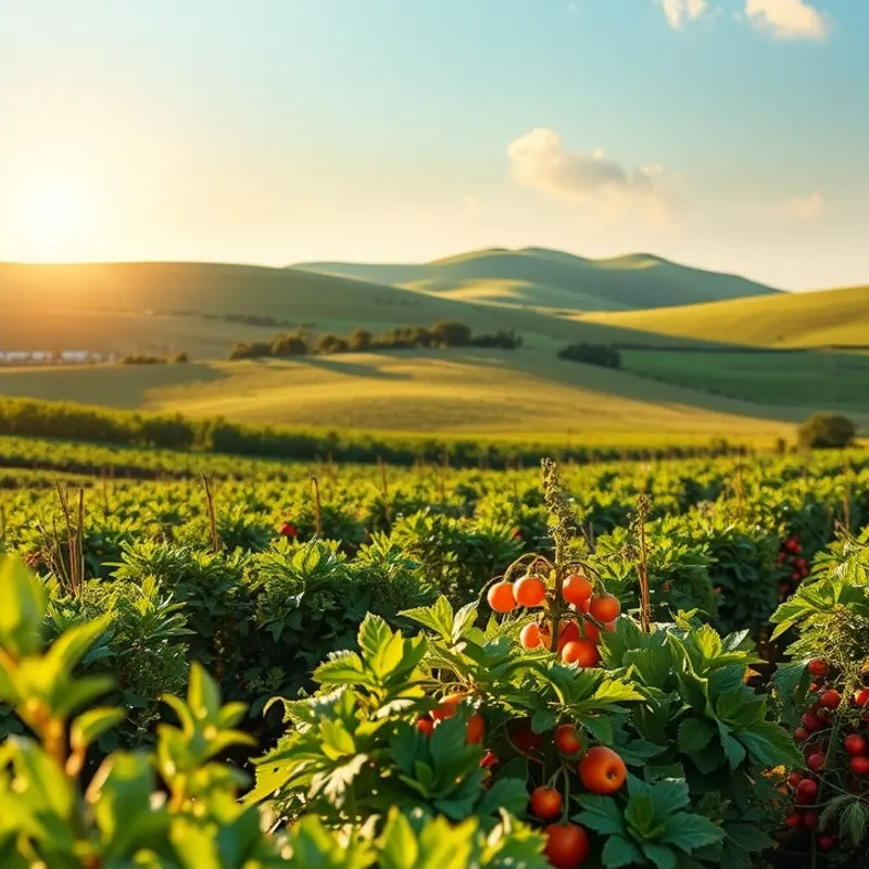 A lush field filled with vibrant organic produce, symbolizing the health benefits of natural ingredients.