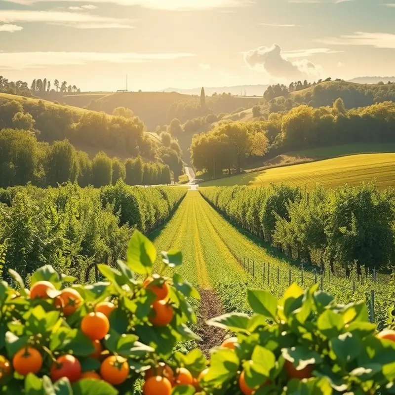 A lush field filled with vibrant fruits and vegetables, symbolizing healthy nutrition.