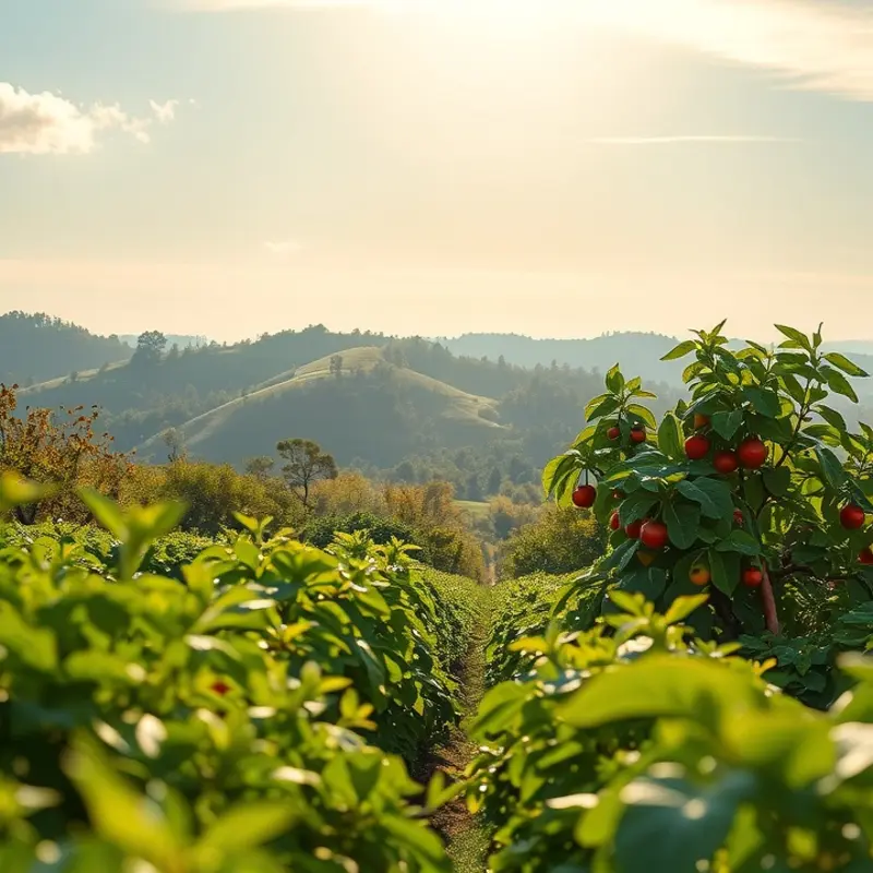 A scenic view showcasing vibrant, organic produce growing in sunlight.