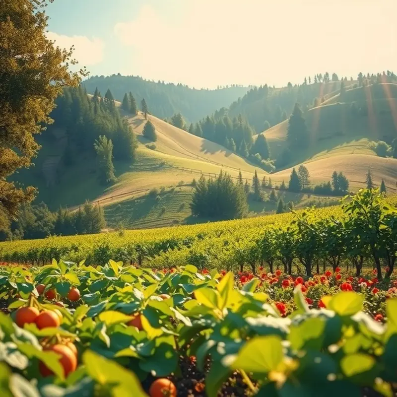 A sunlit field showcasing fresh organic produce, symbolizing the essence of low-fat dairy-free nutrition.