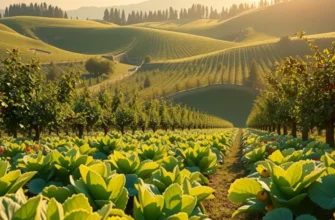 A vibrant sunlit landscape capturing the essence of fresh organic produce and healthy nutrition.