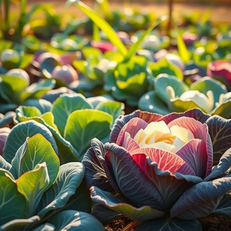 A vibrant organic cabbage garden basking in sunlight.