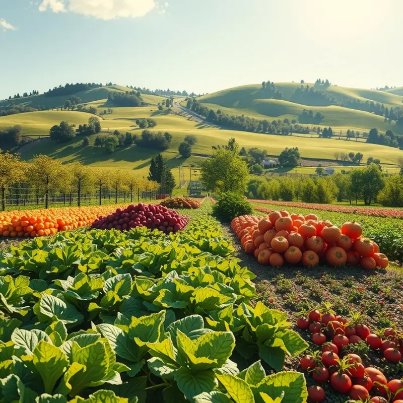 A vibrant landscape showcasing natural produce in harmony with the environment.