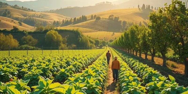 A peaceful orchard filled with vibrant fruits and vegetables, emphasizing a natural lifestyle.