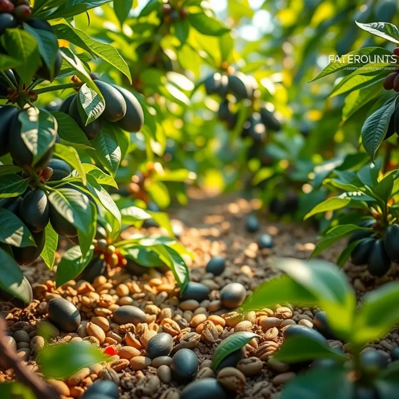 Sunlit coffee plants showcasing fresh coffee beans.