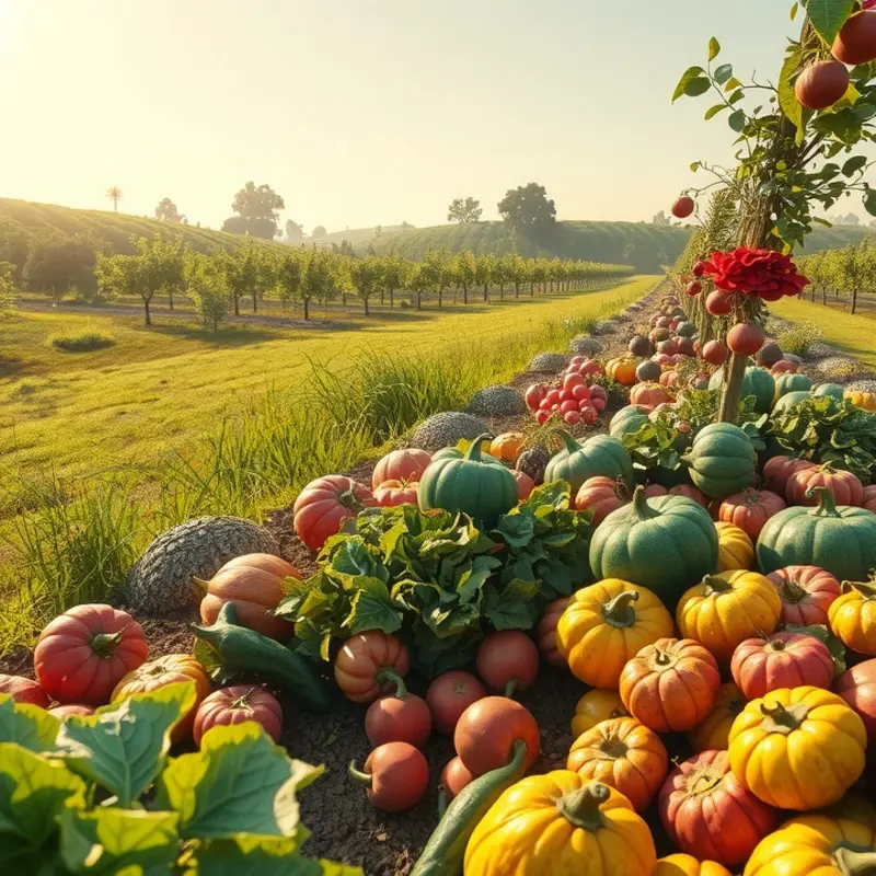 A sunlit field bursting with a variety of vibrant vegetables, symbolizing health and abundance.